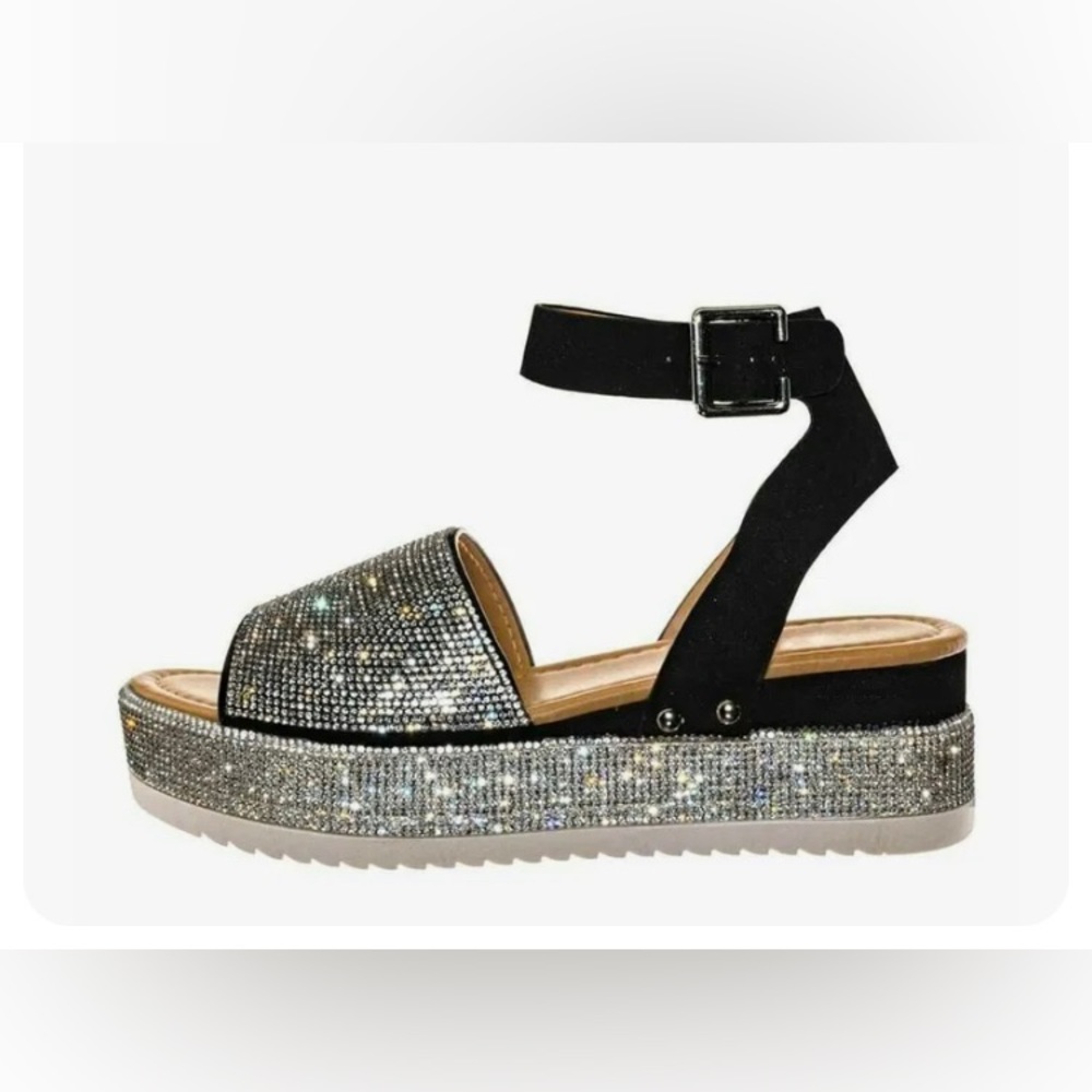 Forever Platform Rhinestone Ankle Strap Shoes, Si… - image 7